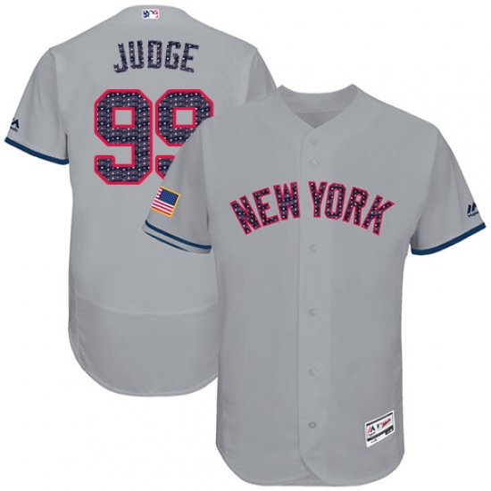 Men's Majestic New York Yankees 99 Aaron Judge Grey Stars & Stripes Authentic Collection Flex Base MLB Jersey