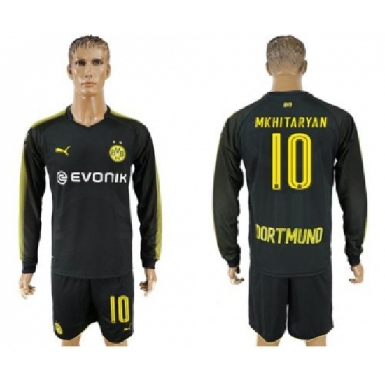 Dortmund 10 Mkhitaryan Away Long Sleeves Soccer Club Jersey