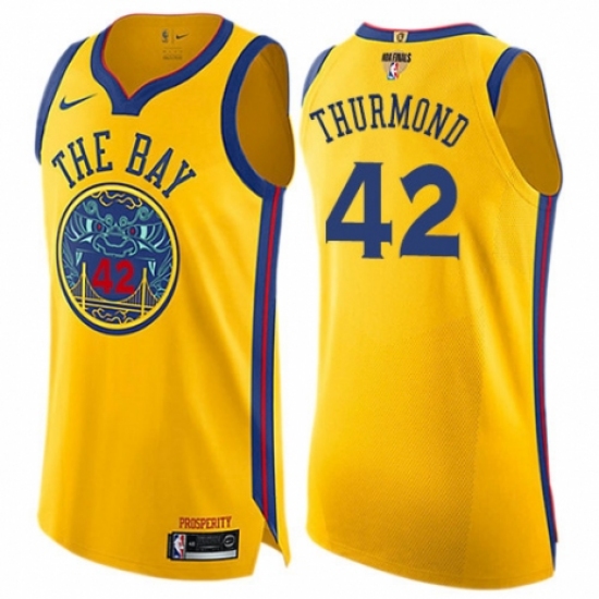 Women's Nike Golden State Warriors 42 Nate Thurmond Swingman Gold 2018 NBA Finals Bound NBA Jersey - City Edition