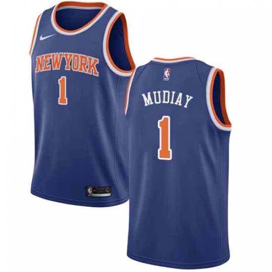 Men's Nike New York Knicks 1 Emmanuel Mudiay Swingman Royal Blue NBA Jersey - Icon Edition
