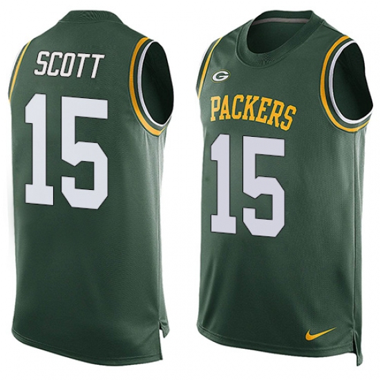 Men's Nike Green Bay Packers 15 JK Scott Limited Green Player Name & Number Tank Top NFL Jersey