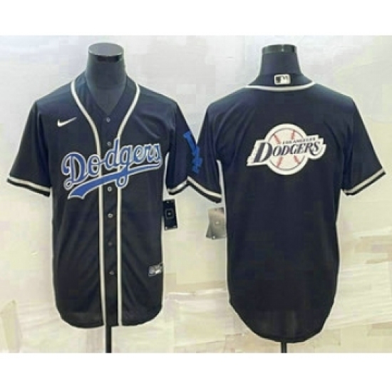 Men's Los Angeles Dodgers Big Logo Black Cool Base Stitched Baseball Jersey1