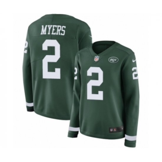 Women's Nike New York Jets 2 Jason Myers Limited Green Therma Long Sleeve NFL Jersey