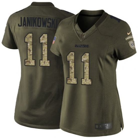 Women's Nike Oakland Raiders 11 Sebastian Janikowski Elite Green Salute to Service NFL Jersey