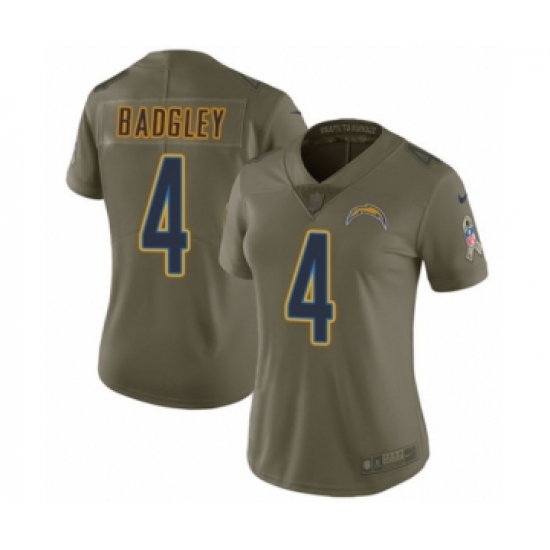 Women's Nike Los Angeles Chargers 4 Michael Badgley Limited Olive 2017 Salute to Service NFL Jersey