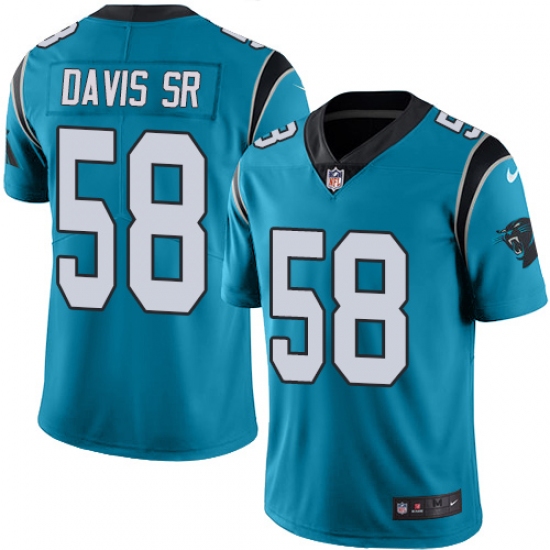 Youth Nike Carolina Panthers 58 Thomas Davis Blue Alternate Vapor Untouchable Limited Player NFL Jersey
