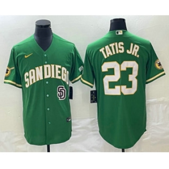 Men's San Diego Padres 23 Fernando Tatis Jr Green Cool Base Stitched Baseball Jersey