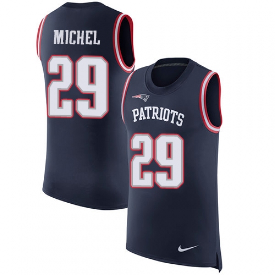 Men's Nike New England Patriots 29 Sony Michel Navy Blue Rush Player Name & Number Tank Top NFL Jersey