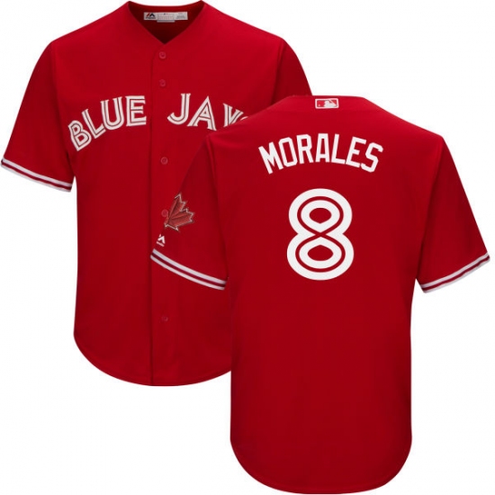 Men's Majestic Toronto Blue Jays 8 Kendrys Morales Replica Scarlet Alternate Cool Base MLB Jersey