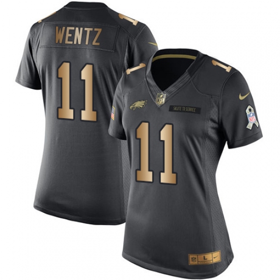 Women's Nike Philadelphia Eagles 11 Carson Wentz Limited Black/Gold Salute to Service NFL Jersey