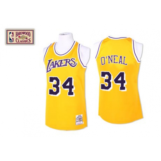 Men's Mitchell and Ness Los Angeles Lakers 34 Shaquille O'Neal Swingman Gold Throwback NBA Jersey