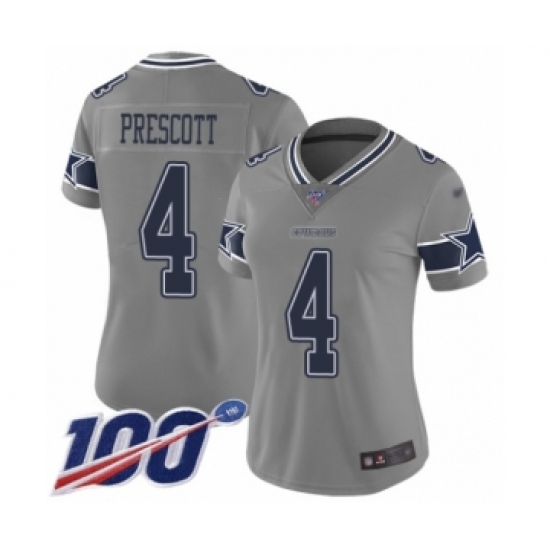 Women's Dallas Cowboys 4 Dak Prescott Limited Gray Inverted Legend 100th Season Football Jersey
