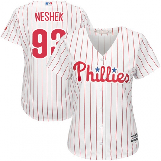 Women's Majestic Philadelphia Phillies 93 Pat Neshek Replica White/Red Strip Home Cool Base MLB Jersey