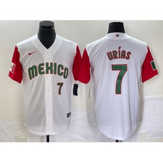 Men's Mexico Baseball 7 Julio Urias Number 2023 White Red World Classic Stitched Jersey 55