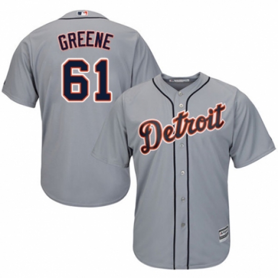 Men's Majestic Detroit Tigers 61 Shane Greene Replica Grey Road Cool Base MLB Jersey