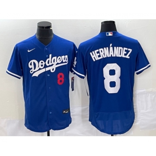 Men's Nike Los Angeles Dodgers 8 Kike Hernandez Number Blue Stitched Flex Base Jersey