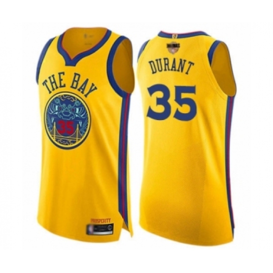 Youth Golden State Warriors 35 Kevin Durant Swingman Gold 2019 Basketball Finals Bound Basketball Jersey - City Edition
