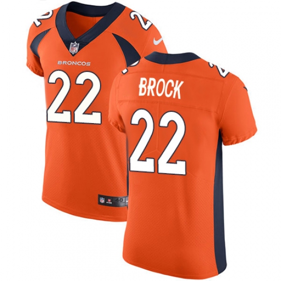 Men's Nike Denver Broncos 22 Tramaine Brock Orange Team Color Vapor Untouchable Elite Player NFL Jersey