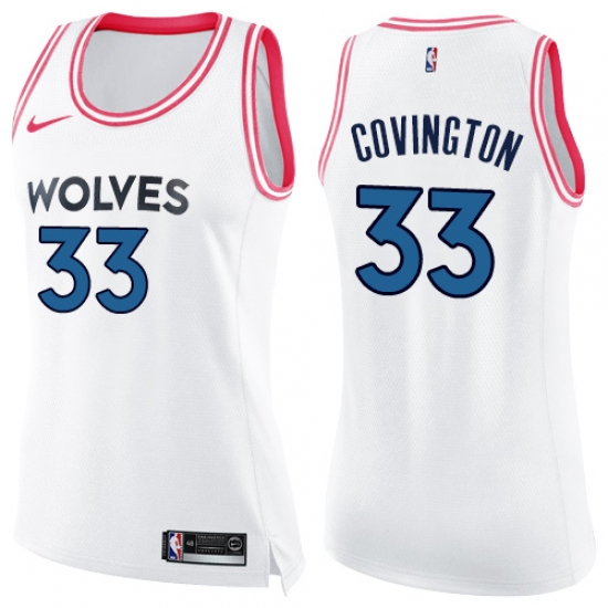 Women's Nike Minnesota Timberwolves 33 Robert Covington Swingman White Pink Fashion NBA Jersey