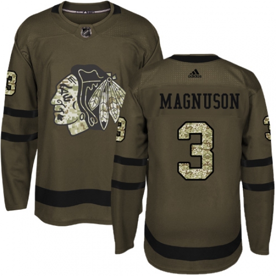 Men's Reebok Chicago Blackhawks 3 Keith Magnuson Authentic Green Salute to Service NHL Jersey