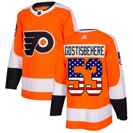 Men's Adidas Philadelphia Flyers 53 Shayne Gostisbehere Authentic Orange USA Flag Fashion NHL Jersey