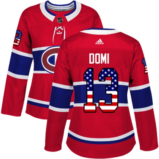 Women's Adidas Montreal Canadiens 13 Max Domi Authentic Red USA Flag Fashion NHL Jersey