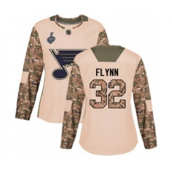 Women's St. Louis Blues 32 Brian Flynn Authentic Camo Veterans Day Practice 2019 Stanley Cup Final Bound Hockey Jersey
