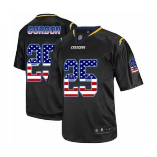 Men's Los Angeles Chargers 25 Melvin Gordon Elite Black USA Flag Fashion Football Jersey