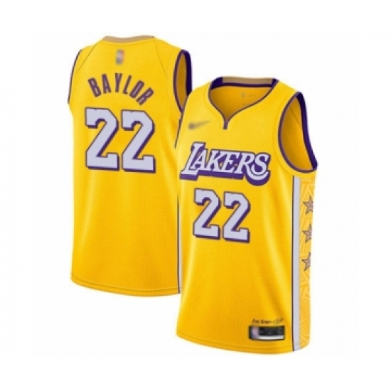 Men's Los Angeles Lakers 22 Elgin Baylor Swingman Gold 2019-20 City Edition Basketball Jersey