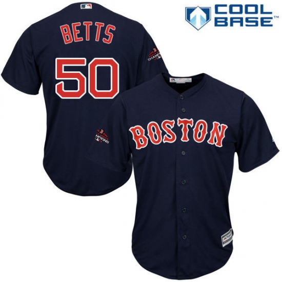Youth Majestic Boston Red Sox 50 Mookie Betts Authentic Navy Blue Alternate Road Cool Base 2018 World Series Champions MLB Jersey