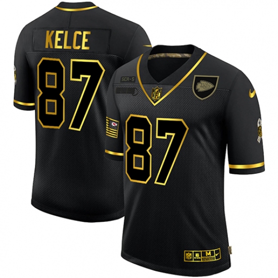 Men's Kansas City Chiefs 87 Travis Kelce Olive Gold Nike 2020 Salute To Service Limited Jersey