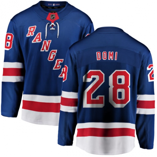 Men's New York Rangers 28 Tie Domi Fanatics Branded Royal Blue Home Breakaway NHL Jersey