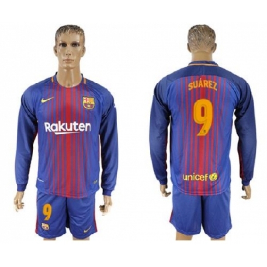 Barcelona 9 Suarez Home Long Sleeves Soccer Club Jersey