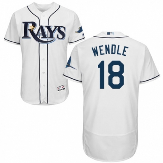 Men's Majestic Tampa Bay Rays 18 Joey Wendle Home White Home Flex Base Authentic Collection MLB Jersey