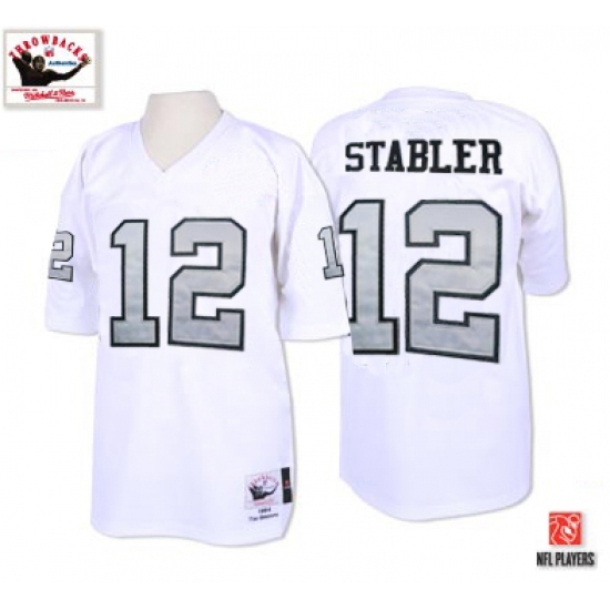 Mitchell and Ness Oakland Raiders 12 Kenny Stabler White with Silver No. Authentic NFL Throwback Jersey