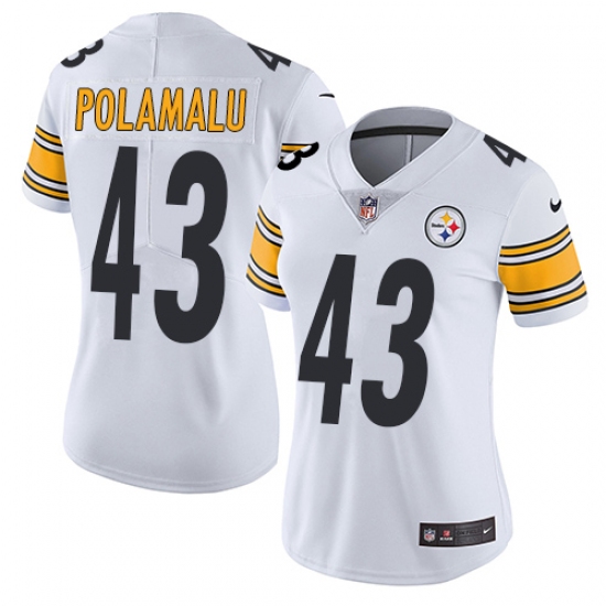 Women's Nike Pittsburgh Steelers 43 Troy Polamalu White Vapor Untouchable Limited Player NFL Jersey