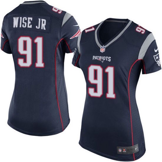 Women's Nike New England Patriots 91 Deatrich Wise Jr Game Navy Blue Team Color NFL Jersey