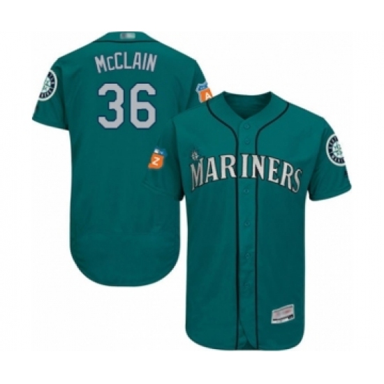 Men's Seattle Mariners 36 Reggie McClain Teal Green Alternate Flex Base Authentic Collection Baseball Player Jersey