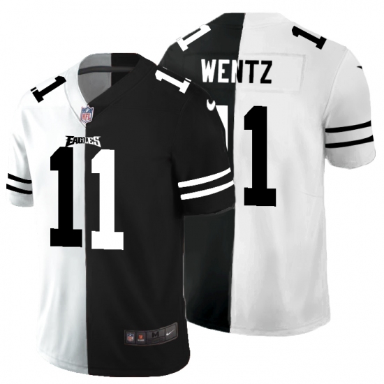 Men's Philadelphia Eagles 11 Carson Wentz Black White Limited Split Fashion Football Jersey