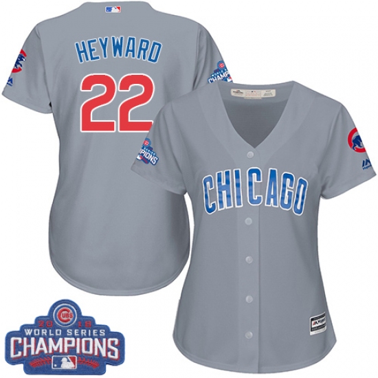 Women's Majestic Chicago Cubs 22 Jason Heyward Authentic Grey Road 2016 World Series Champions Cool Base MLB Jersey