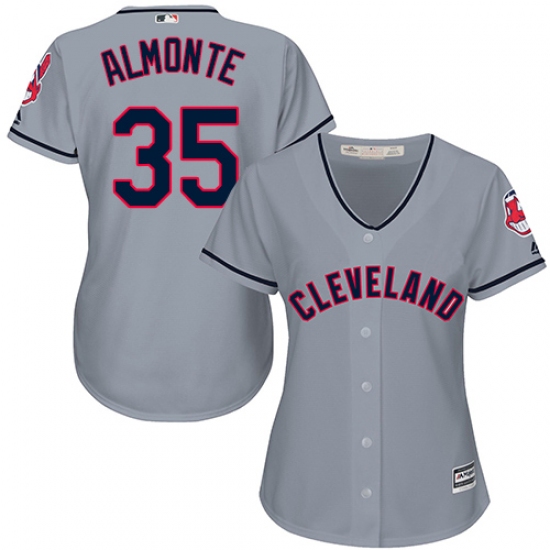 Women's Majestic Cleveland Indians 35 Abraham Almonte Replica Grey Road Cool Base MLB Jersey