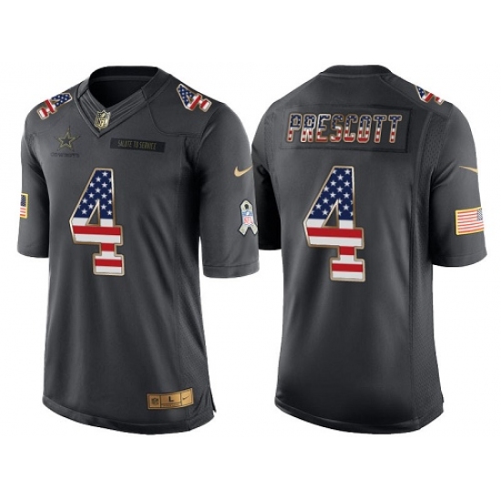 Men's Nike Dallas Cowboys 4 Dak Prescott Limited Black USA Flag Salute To Service NFL Jersey