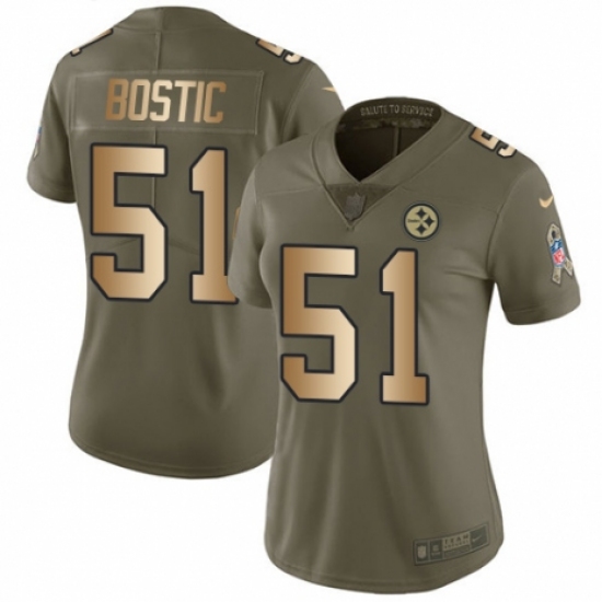 Women's Nike Pittsburgh Steelers 51 Jon Bostic Limited Olive/Gold 2017 Salute to Service NFL Jersey