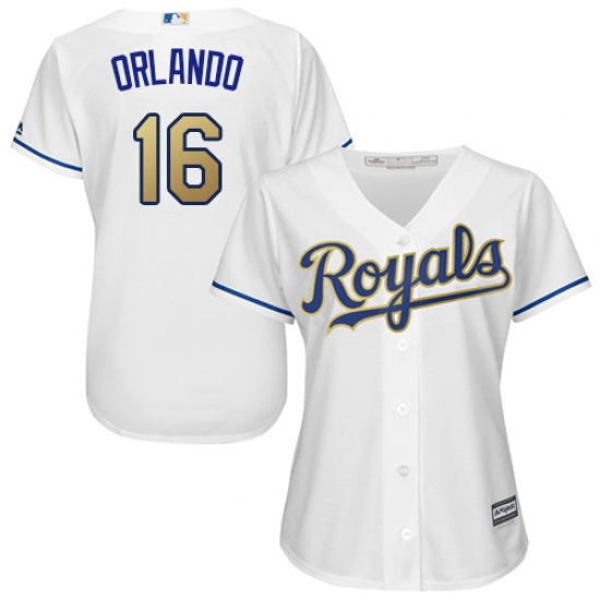 Women's Majestic Kansas City Royals 16 Paulo Orlando Authentic White Home Cool Base MLB Jersey