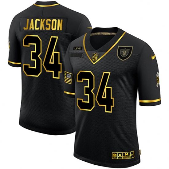 Men's Oakland Raiders 34 Bo Jackson Olive Gold Nike 2020 Salute To Service Limited Jersey