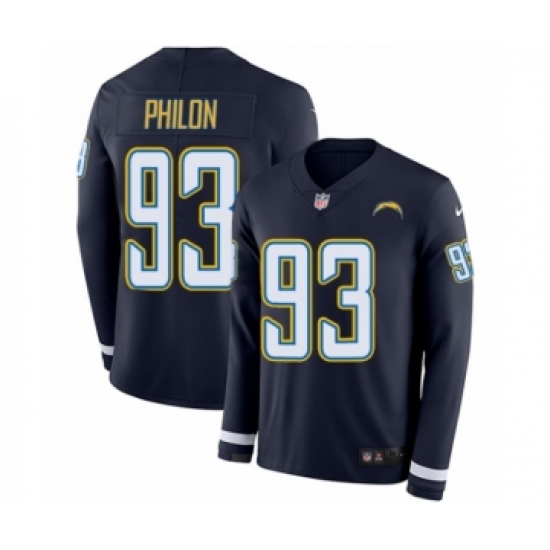 Youth Nike Los Angeles Chargers 93 Darius Philon Limited Navy Blue Therma Long Sleeve NFL Jersey