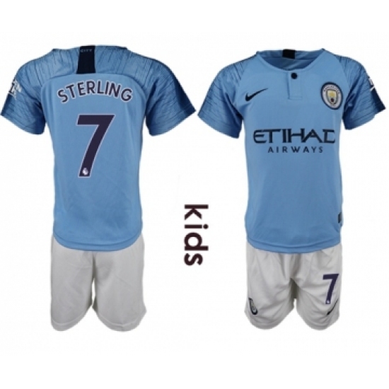 Manchester City 7 Sterling Home Kid Soccer Club Jersey