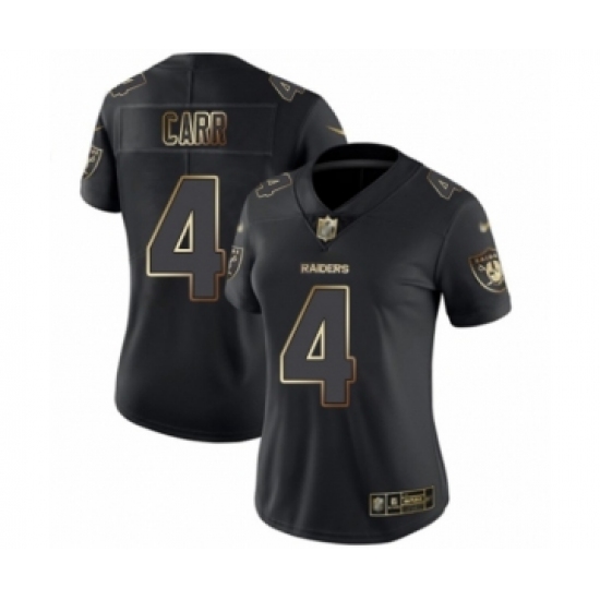 Women's Oakland Raiders 4 Derek Carr Black Gold Vapor Untouchable Limited Player 100th Season Football Jersey