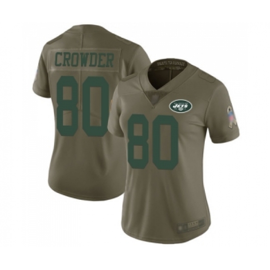 Women's New York Jets 80 Jamison Crowder Limited Olive 2017 Salute to Service Football Jersey