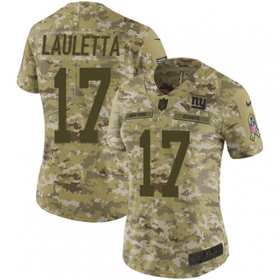 Women's Nike New York Giants 17 Kyle Lauletta Limited Camo 2018 Salute to Service NFL Jersey